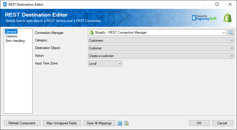 SSIS Shopify REST Destination